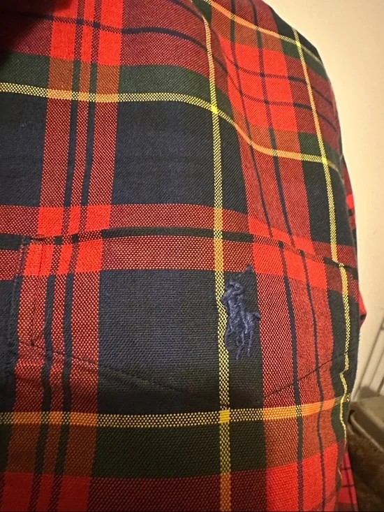 Ralph Lauren Red Navy Yellow Plaid re-worked ruffle collar shirt - Picture 2 of 7